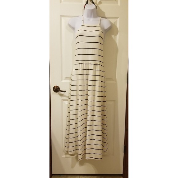 NWT size M Lou & Grey white with black strip knit fabric spaghetti strap dress - Picture 1 of 9